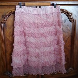 Fozae Nichols Tiered Striped Silk Chiffon Skirt Md